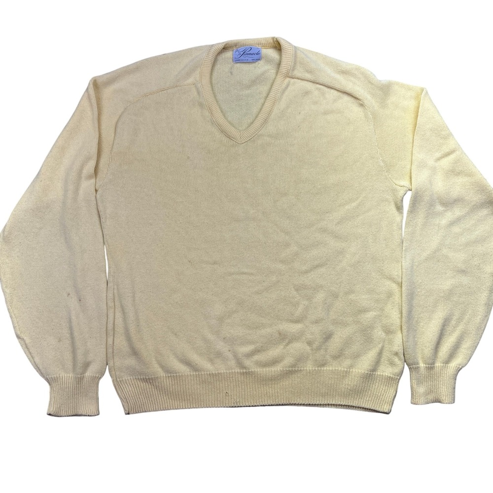 VTG‎ Pinnacle Cotton V-Neck Sweater Classic Knitwear Soft Yellow Pullover Sz M